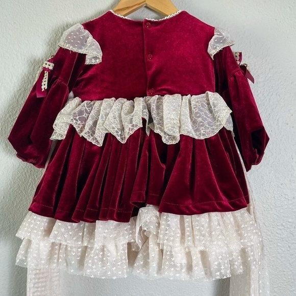 Velvet Lace Ball Gown Dress Toddler Girls 2T TuTu Bow Belt Holiday Traditional - Picture 10 of 14